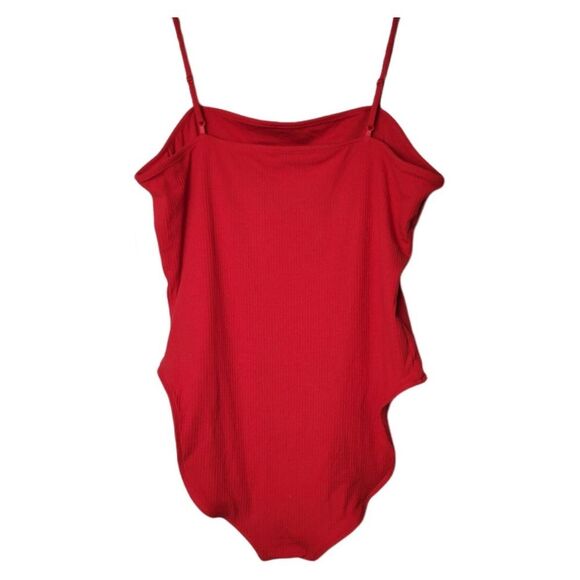 Old Navy Bright Red adjustable strap snap buttoned ribbed bodysuit 3x NWT - Picture 2 of 11
